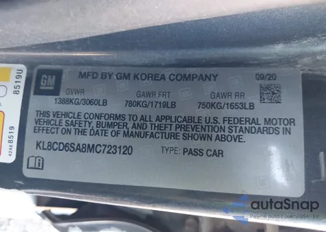 2021 Chevrolet Spark Fwd 1Lt Automatic z USA, uszkodzony, nr VIN KL8CD6SA8MC723120